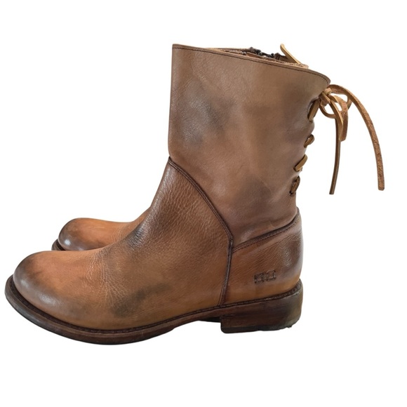 BED STU Women’s CHESHIRE BOOT Tan Glove Leather Lace Up Detail Combat Boots 8 - Picture 1 of 12